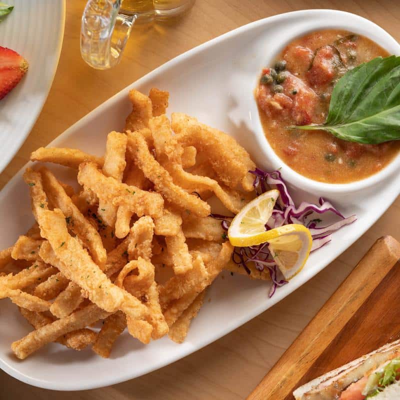 Calamari with lemon caper sauce, top view